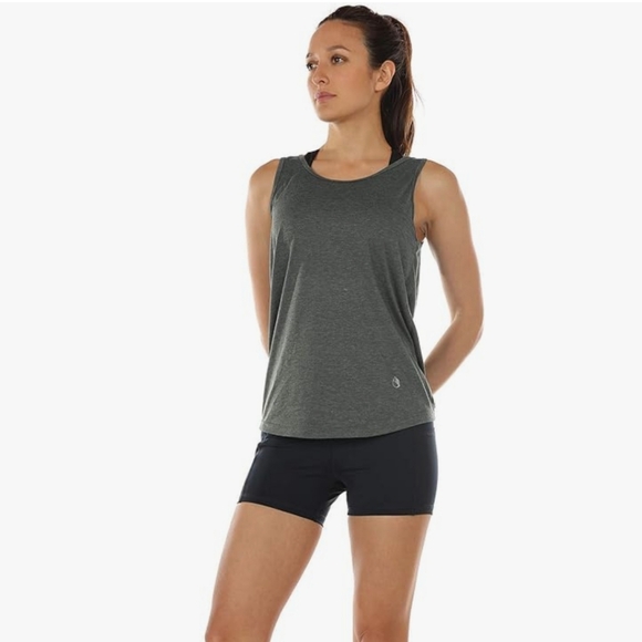Icyzone Charcoal Gray Twist Backless Athletic Work Out Tank Top Womens Medium - Picture 4 of 10